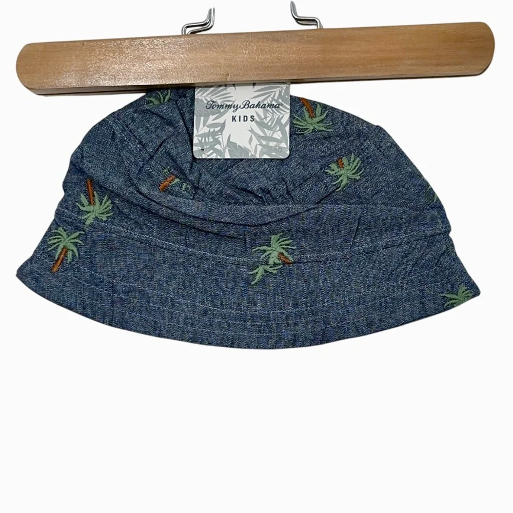 NWT Tommy Bahama Kids Baby Toddler Denim Bucket Hat Palm Tree Sun Beach Summer